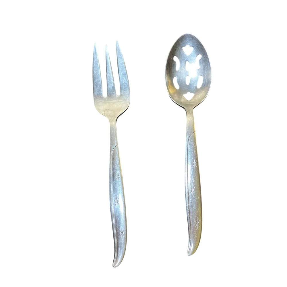 Serving Set Silver Vintage Starburst Atomic Japan Stainlessteel Mid Century